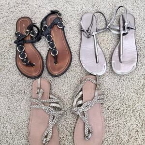 Sz 6 Women Flat Sandals Bundle - Aldo, Merona, & Silver (3 Pairs)